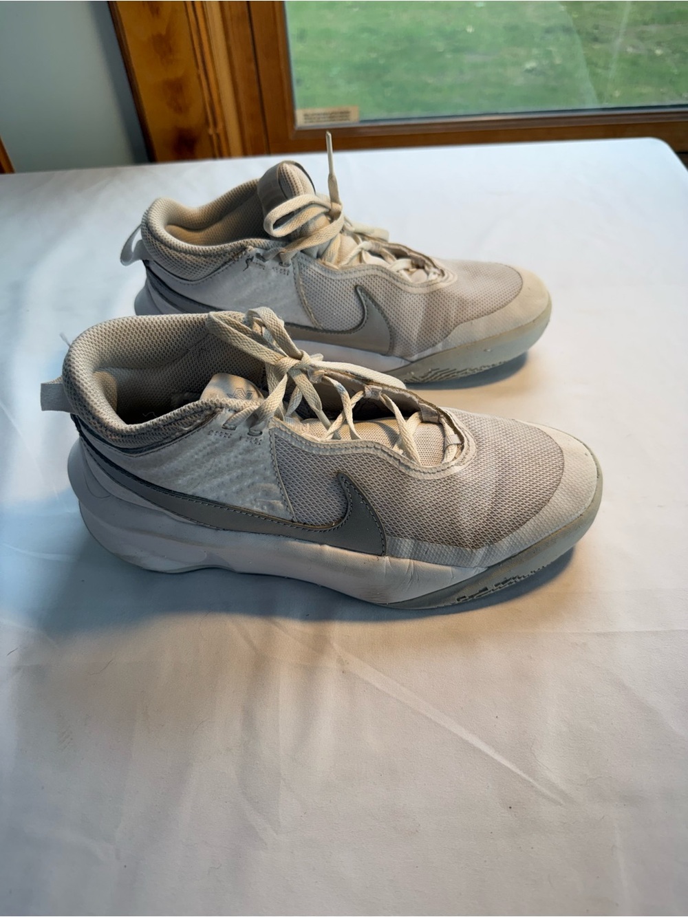 Nike White and Light Gray Basketball Sneakers